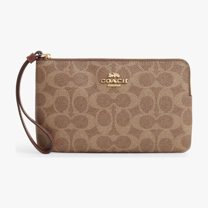 Coach Large Corner Zip Wristlet In Signature Canvas - Gold/Tan/Brown