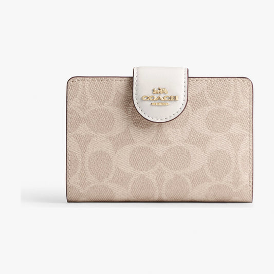 Coach Medium Corner Zip Wallet In Signature Canvas - Gold/Sand/Chalk