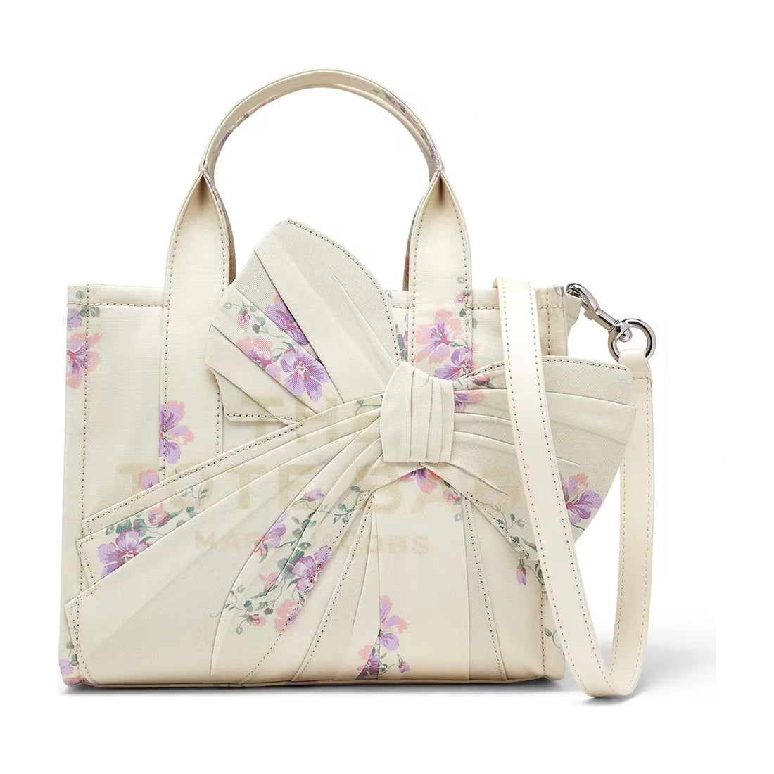 Marc Jacobs Small Tote In Antique Floral Canvas With Oversized Bow - CREAM MULTI