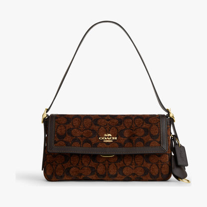 Coach Etta Small Flap Shoulder Bag In Signature Chenille - Gold/Truffle