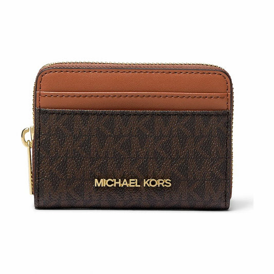 Michael Kors Jet Set Travel Medium Logo Zip-Around Card Case - BROWN