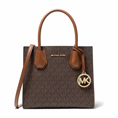 Michael Kors Mercer Medium Logo and Leather Accordion Crossbody Bag - BROWN