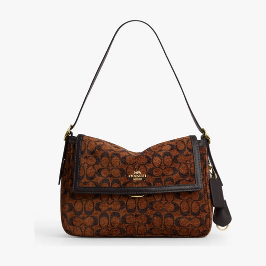 Coach Etta Flap Bag In Signature Chenille - Gold/Truffle