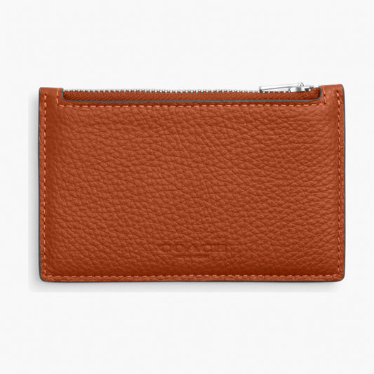 Coach Zip Card Case - Silver/Amber Brown