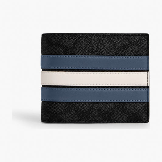 Coach 3-In-1 Wallet In Signature Canvas With Varsity Stripe - Charcoal/Denim/Chalk