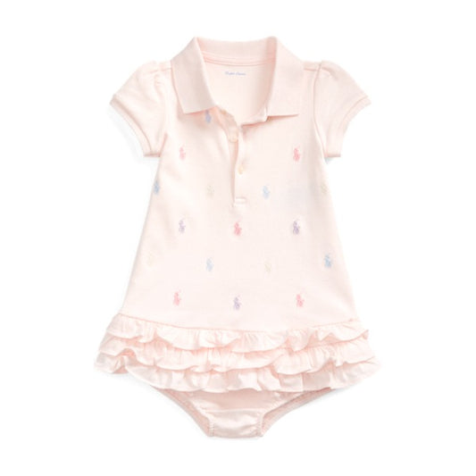 Ralph Lauren Baby Girl Ruffled Polo Dress & Bloomer - Delicate Pink