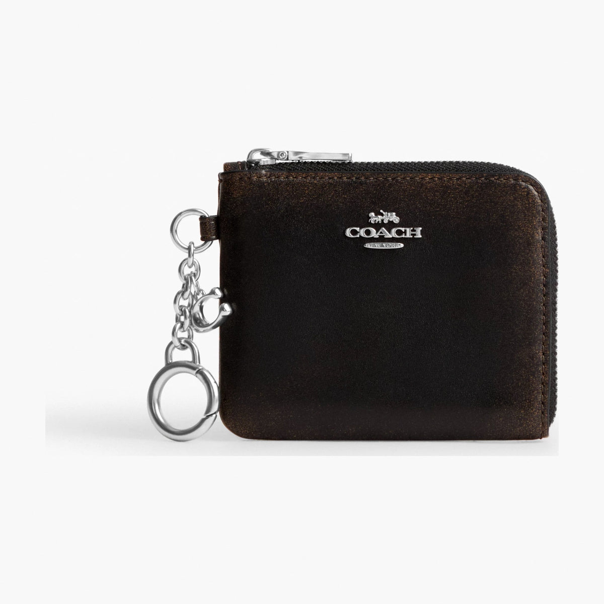 Coach Small Corner Zip Wallet In Loved Leather - Silver/Black Brown