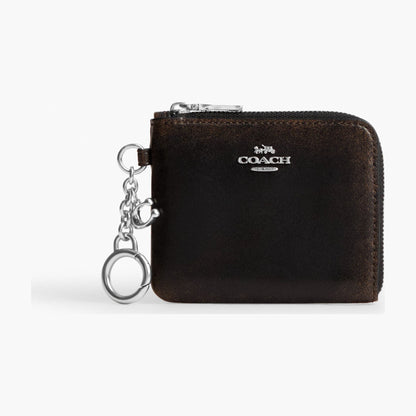 Coach Small Corner Zip Wallet In Loved Leather - Silver/Black Brown