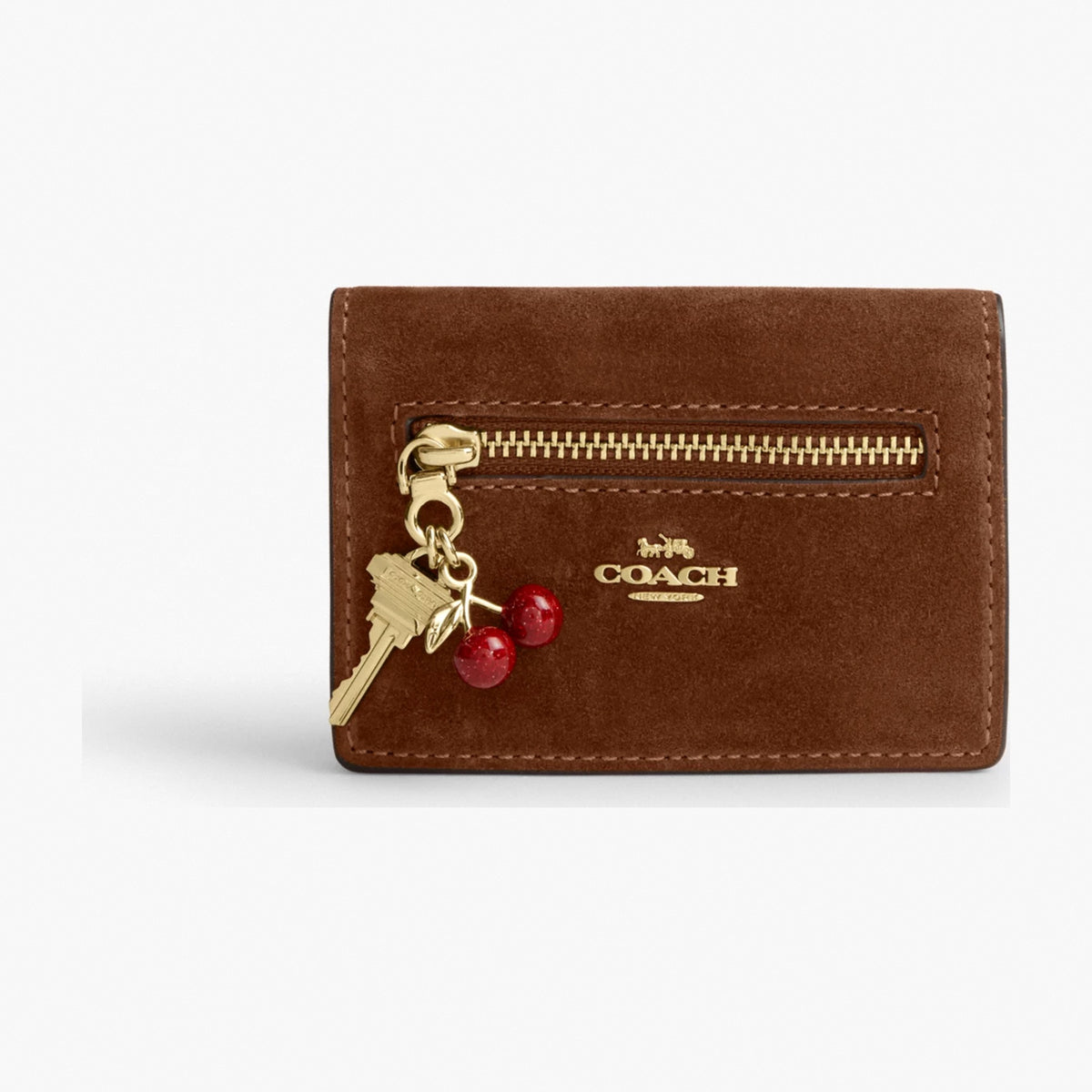 Coach Card Case With Charms - Gold/Warm Brown
