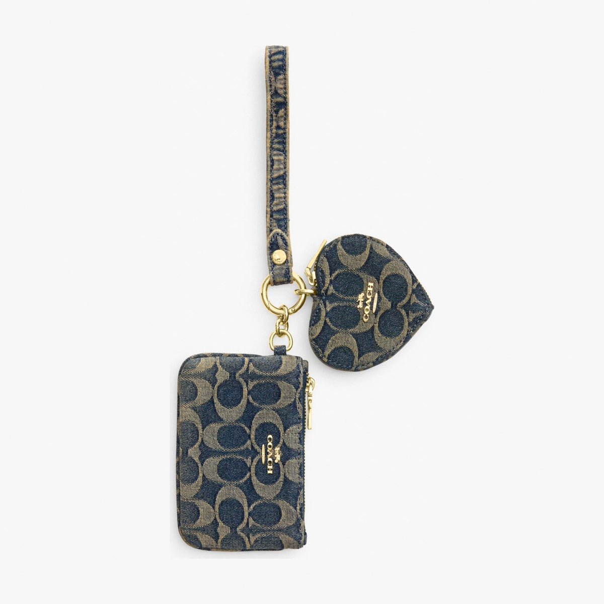 Coach Wristlet And Heart Pouch In Signature Regenerative Cotton Denim - Gold/Denim