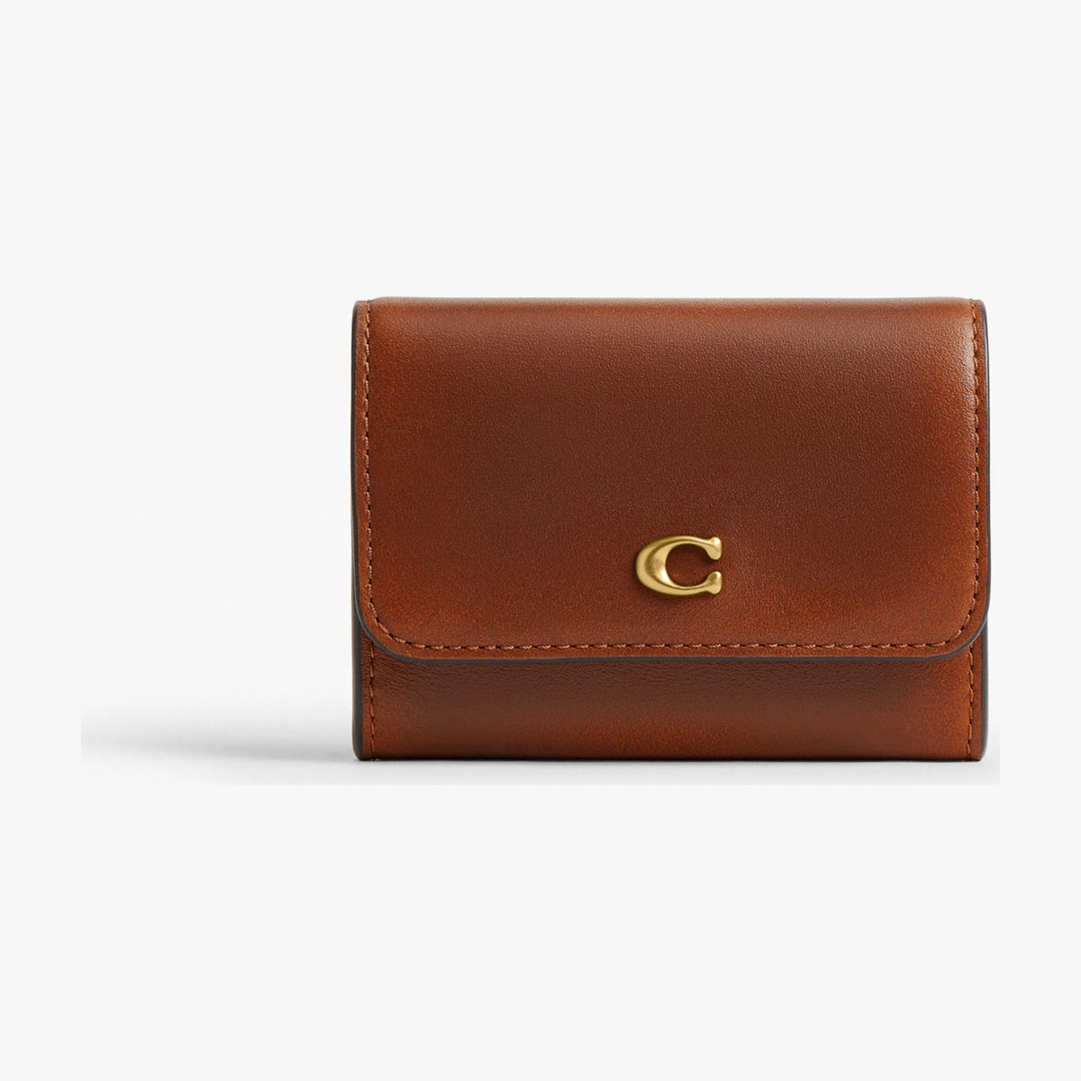 Coach Essential Flap Card Case In Loved Leather - Brass/Brown