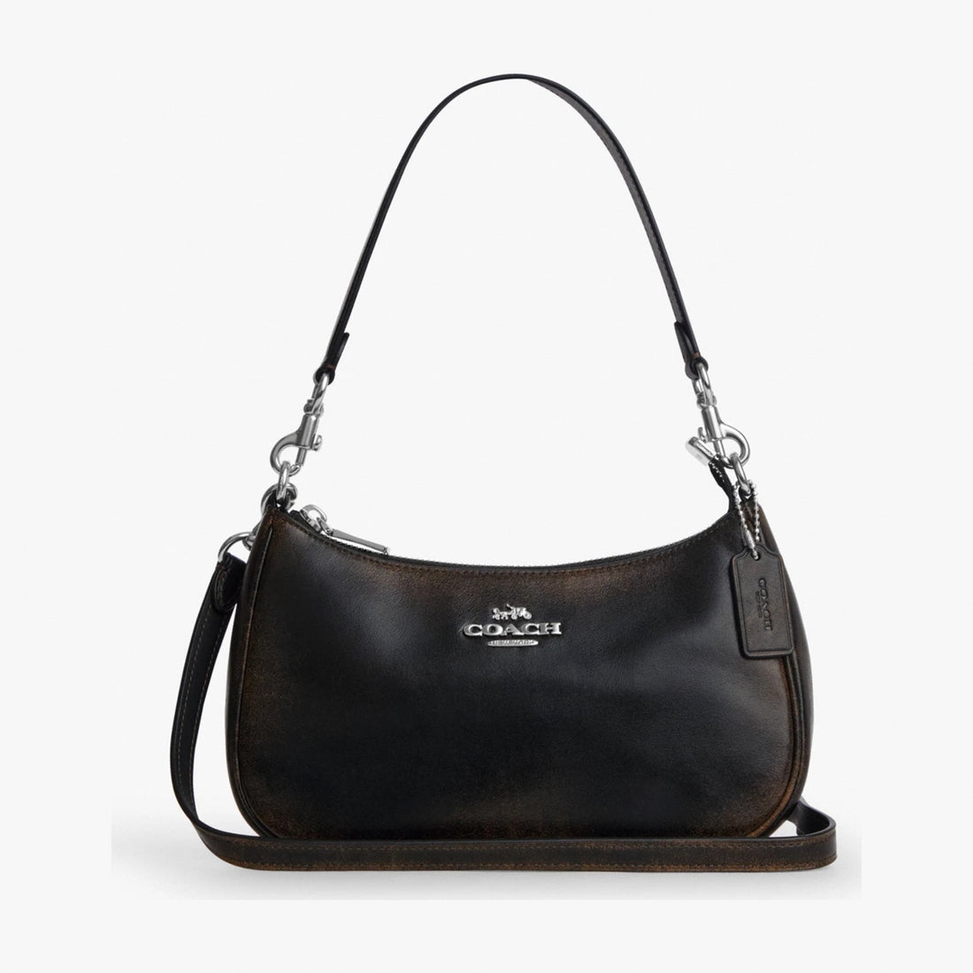 Coach Teri Shoulder Bag In Loved Leather - Silver/Black Brown