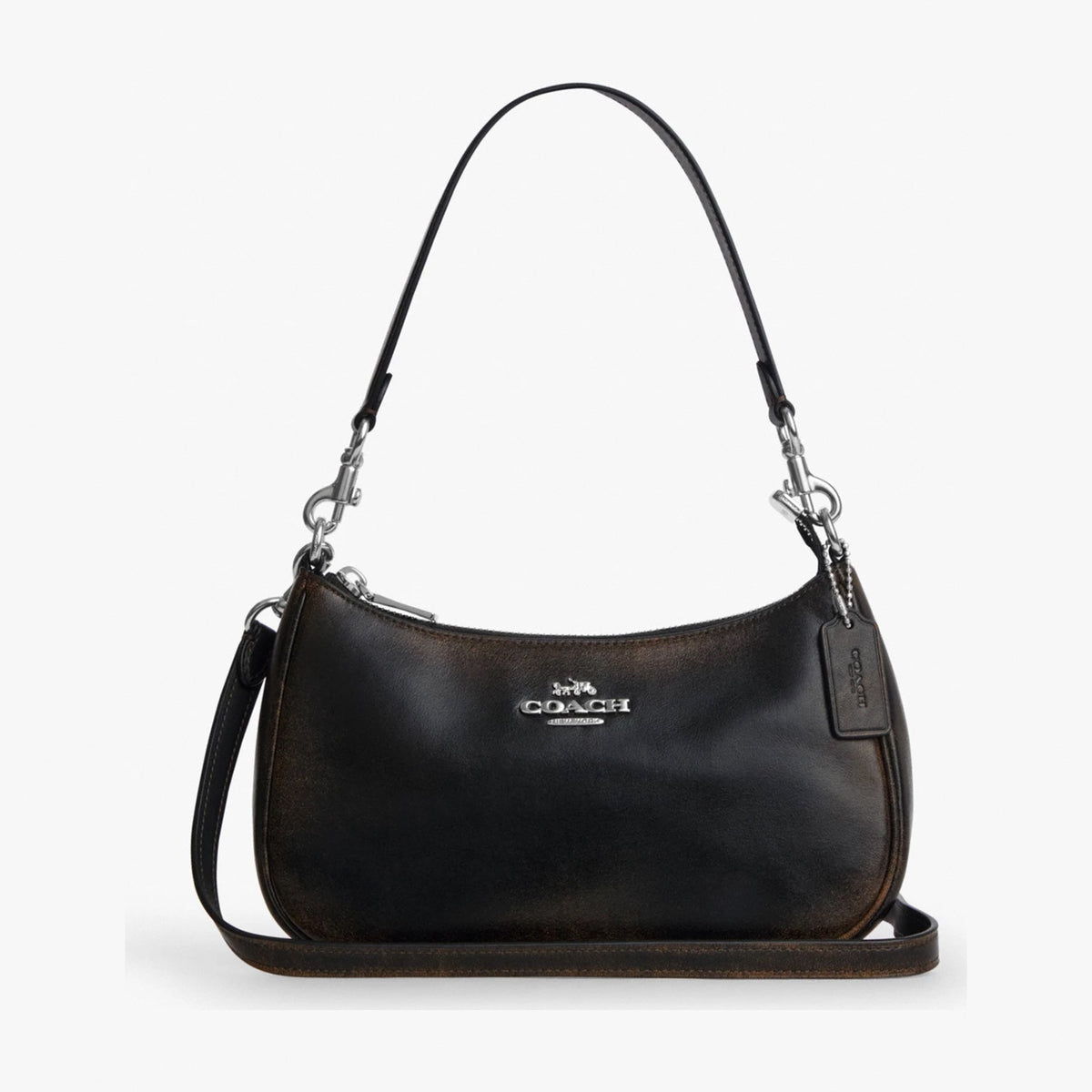 Coach Teri Shoulder Bag In Loved Leather - Silver/Black Brown