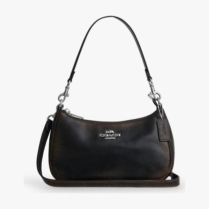 Coach Teri Shoulder Bag In Loved Leather - Silver/Black Brown