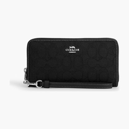 Coach Long Zip Around Wallet In Signature Jacquard - Silver/Black/Black