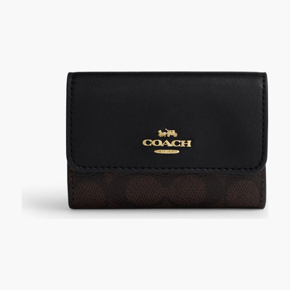 Coach Flap Card Case In Signature Canvas - Gold/Walnut/Black