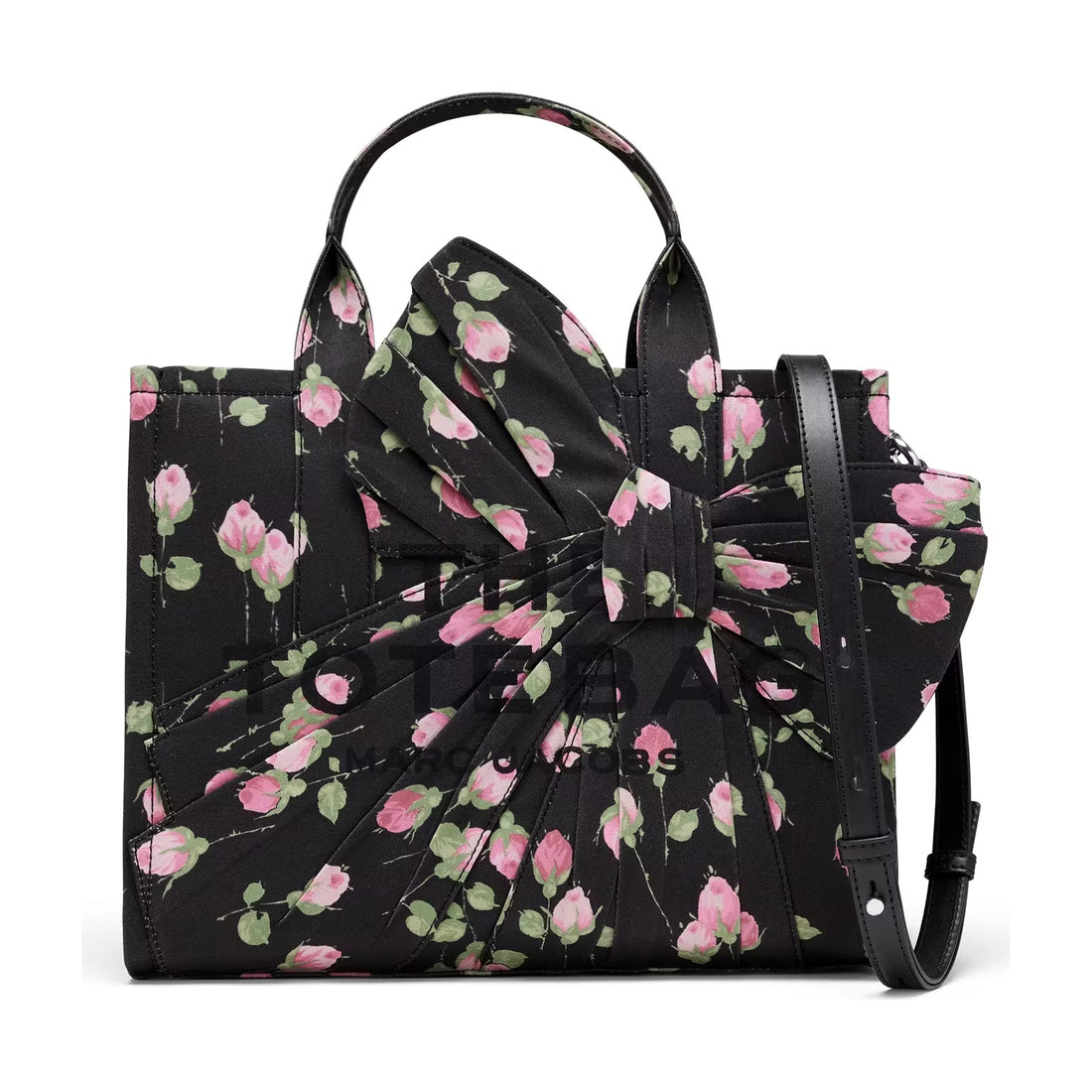 Marc Jacobs Medium Tote Bag In Vintage Floral Canvas With Oversized Bow - BLACK MULTI