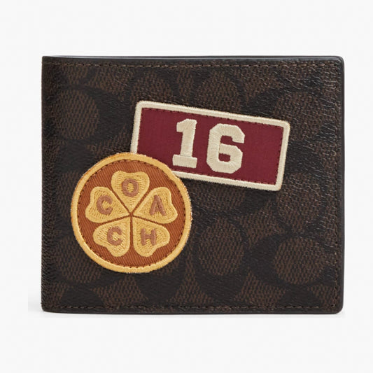 Coach 3-In-1 Wallet In Signature Canvas With Patches - Silver/Walnut/Black