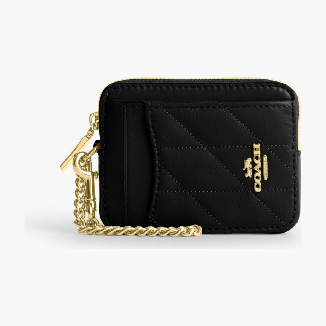 Coach Zip Card Case With Quilting - Gold/Black