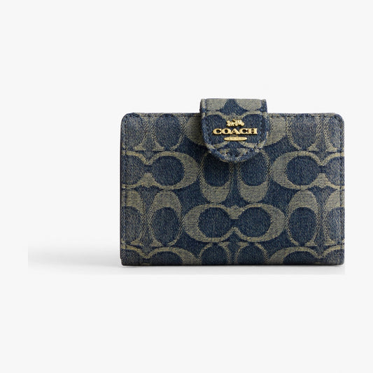 Coach Medium Corner Zip Wallet In Signature Regenerative Cotton Denim test - Gold/Denim
