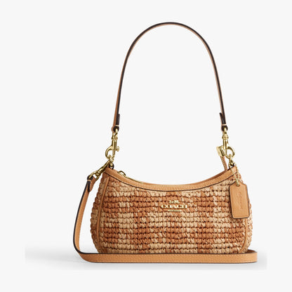 Coach Teri Mini Crossbody Bag With Gingham Print - Gold/Tan