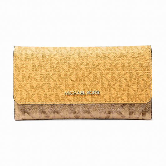 Michael Kors Jet Set Large Signature Logo Tri-Fold Wallet - HONEYWHEAT MULTI