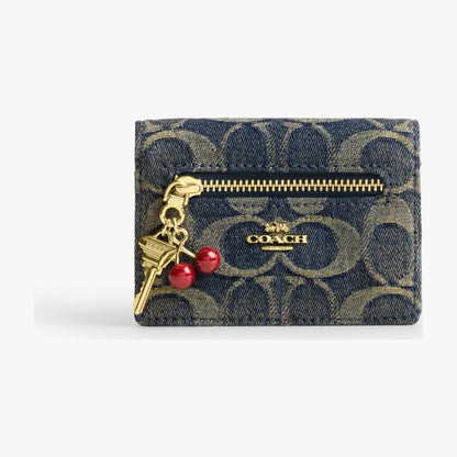 Coach Card Case With Charms In Signature Regenerative Cotton Denim - Gold/Denim