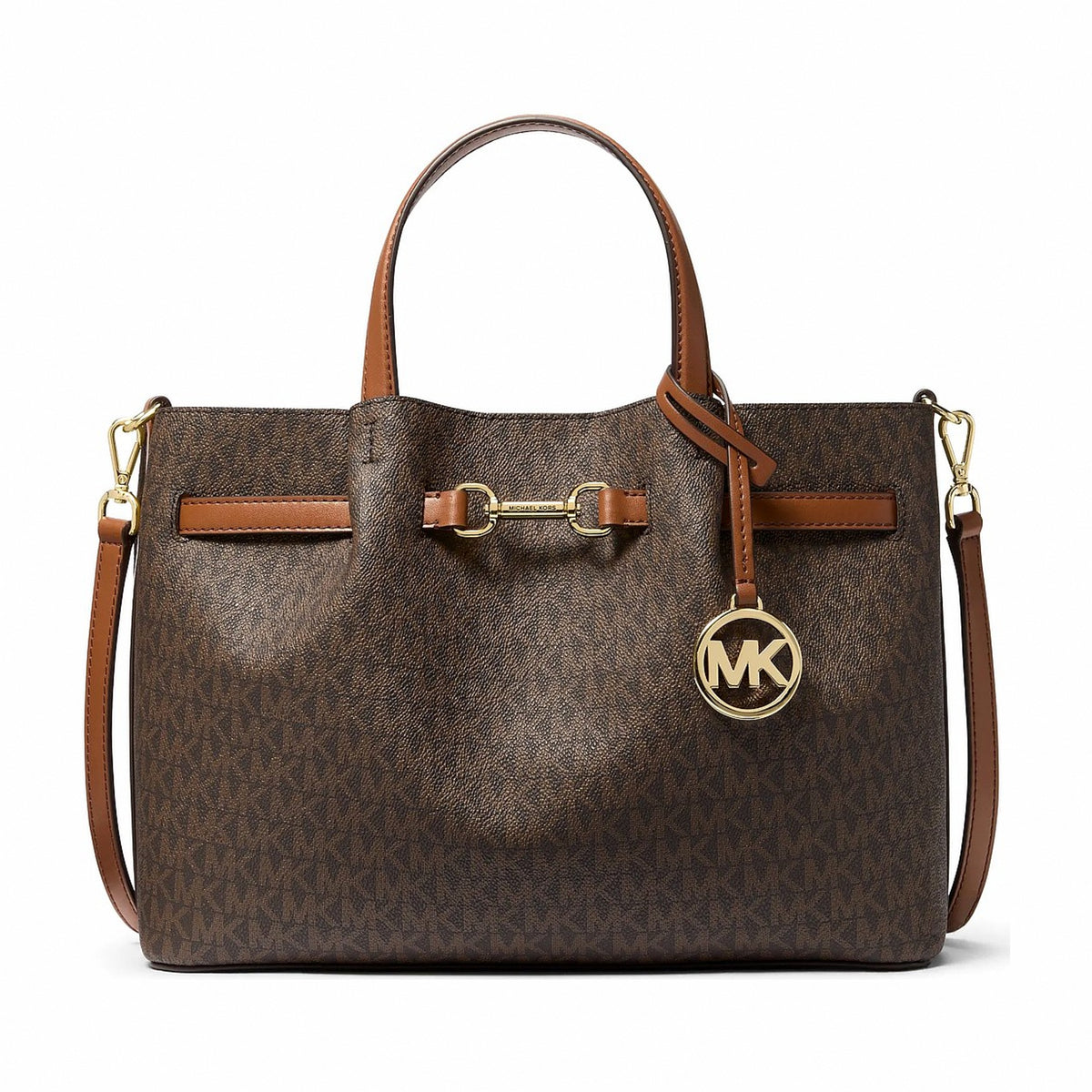 Michael Kors Carson Medium Signature Logo Satchel - BROWN