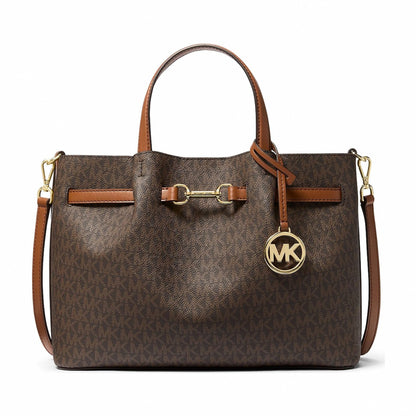 Michael Kors Carson Medium Signature Logo Satchel - BROWN