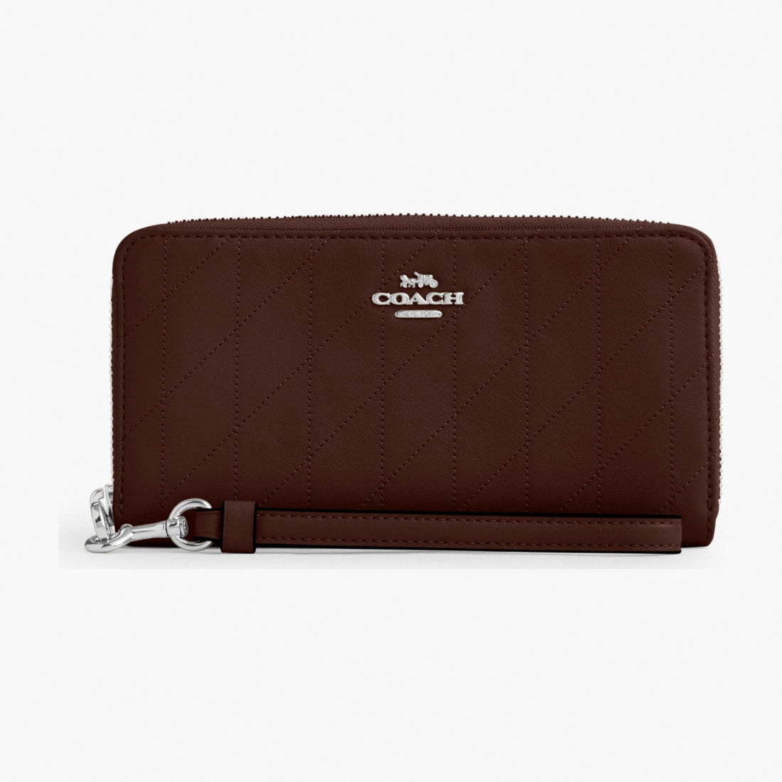 Coach Long Zip Around Wallet With Quilting - Silver/Maple