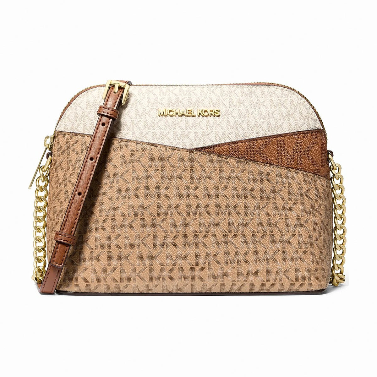 Michael Kors Jet Set Travel Medium Color-Block Signature Logo Crossbody Bag - CAMEL MLT