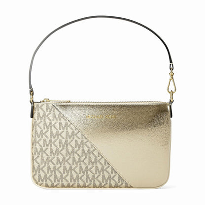 Michael Kors Jet Set Travel Metallic and Signature Logo Wristlet - PALE GOLD