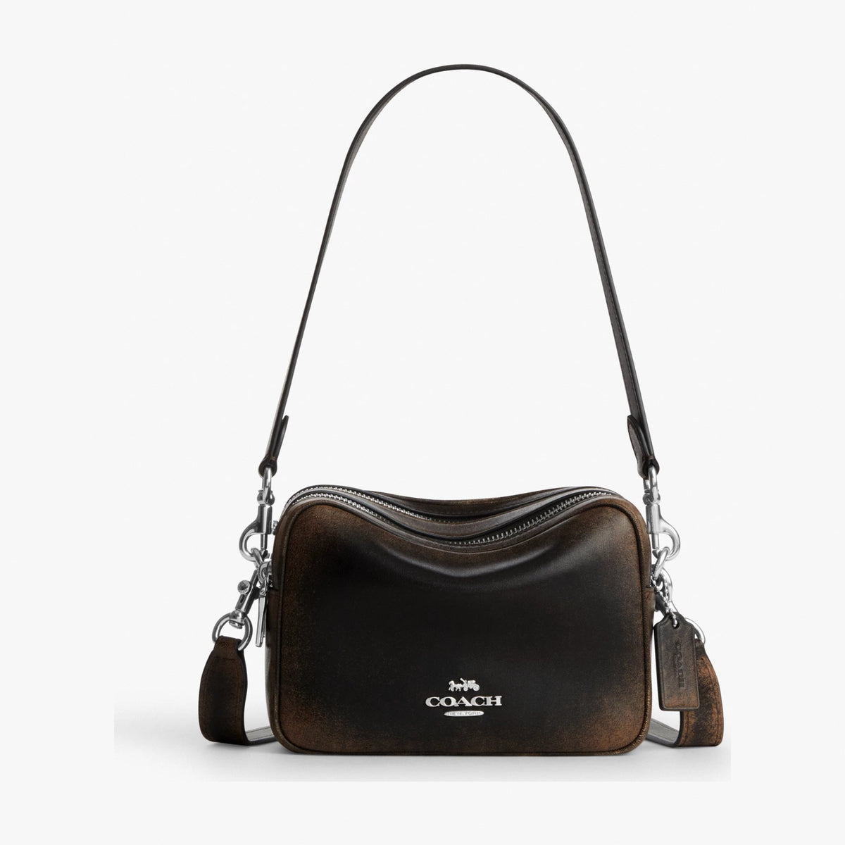 Coach Mini Carey Crossbody Bag In Loved Leather - Silver/Black Brown