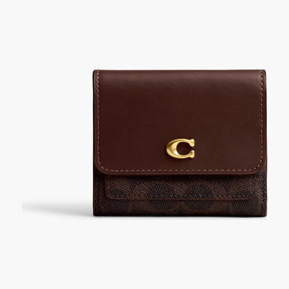 Coach Mila Small Flap Wallet In Signature Canvas - Brass/Maple