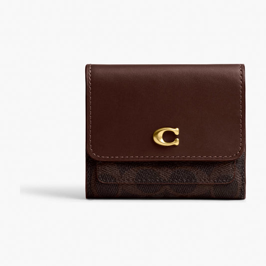 Coach Mila Small Flap Wallet In Signature Canvas - Brass/Maple