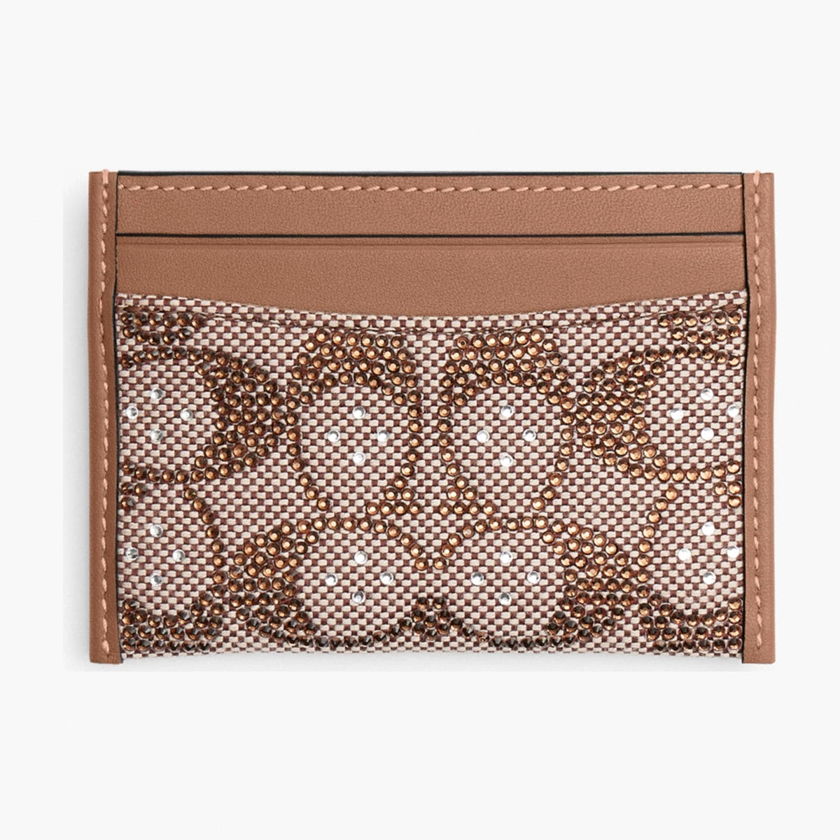 Coach Essential Card Case In Crystal Signature Jacquard - Brass/Mushroom