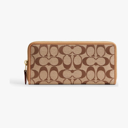 Coach Essential Slim Accordion Zip Wallet In Signature Jacquard - Brass/Khaki Light Peach