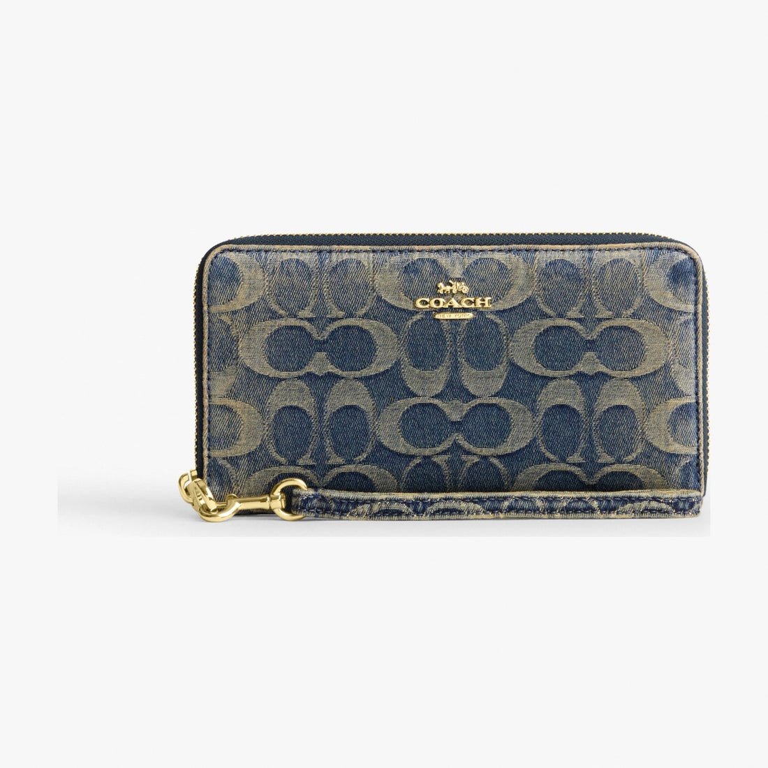 Coach Long Zip Around Wallet In Signature Regenerative Cotton Denim - Gold/Denim