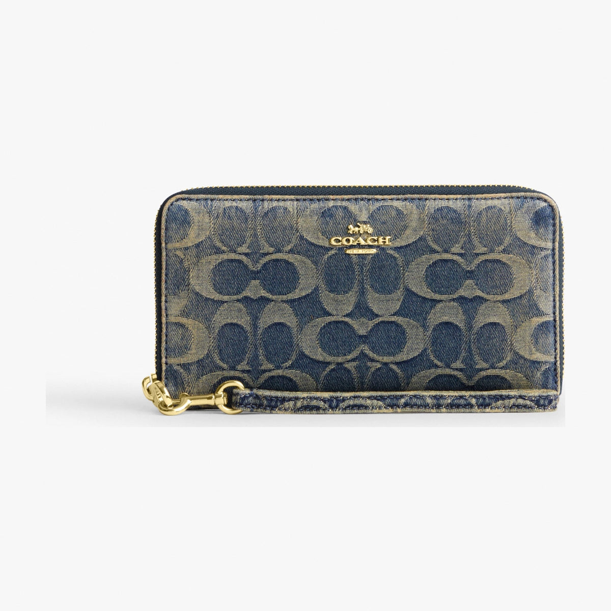 Coach Long Zip Around Wallet In Signature Regenerative Cotton Denim - Gold/Denim