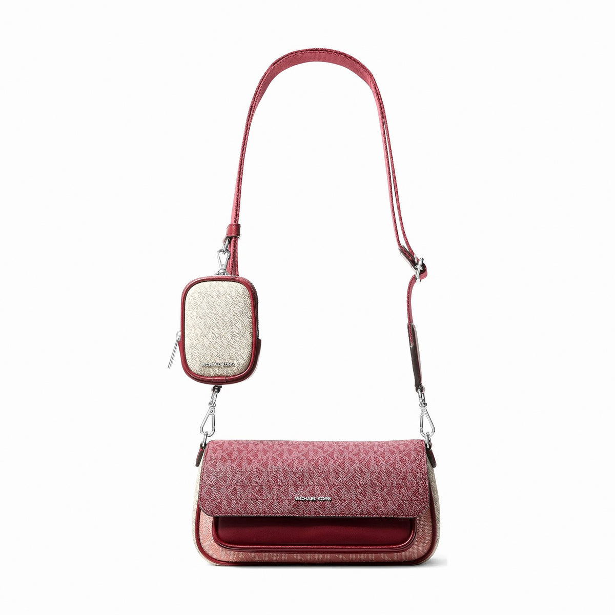 Michael Kors Jet Set Travel Small Color-Block Signature Logo Crossbody Bag With Pouch - MAROON