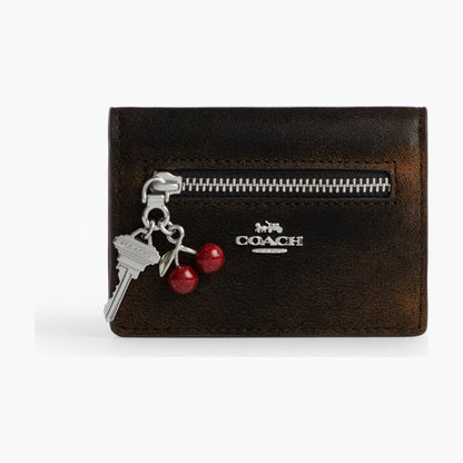 Coach Card Case With Charms In Loved Leather - Silver/Black Brown
