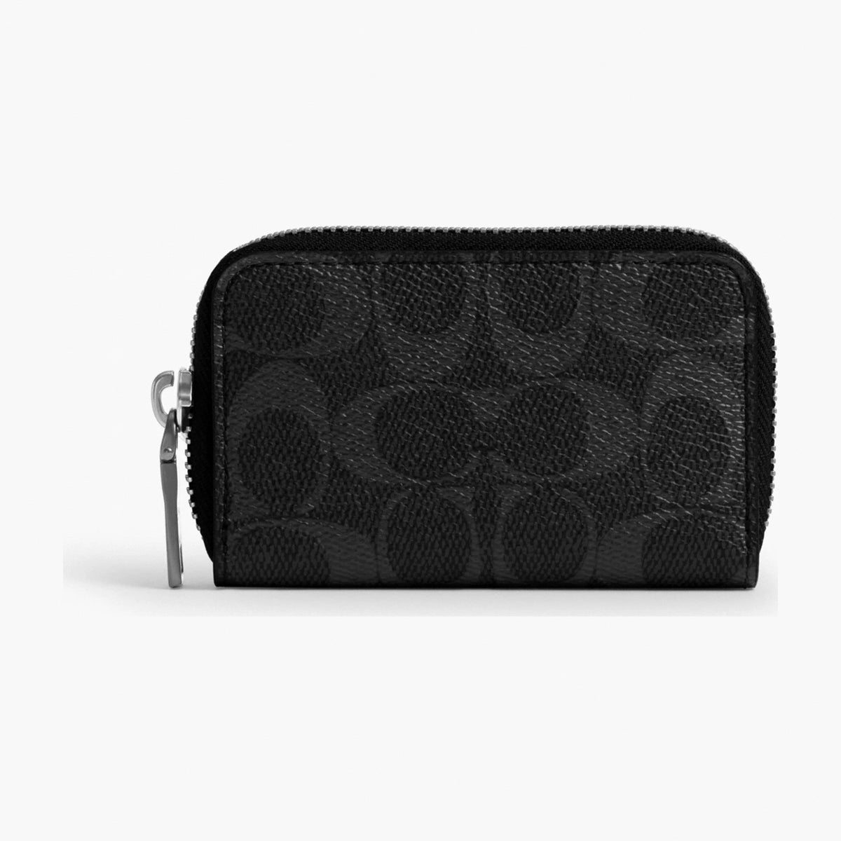 Coach Small Zip Around Card Case In Signature Canvas - Black Signature