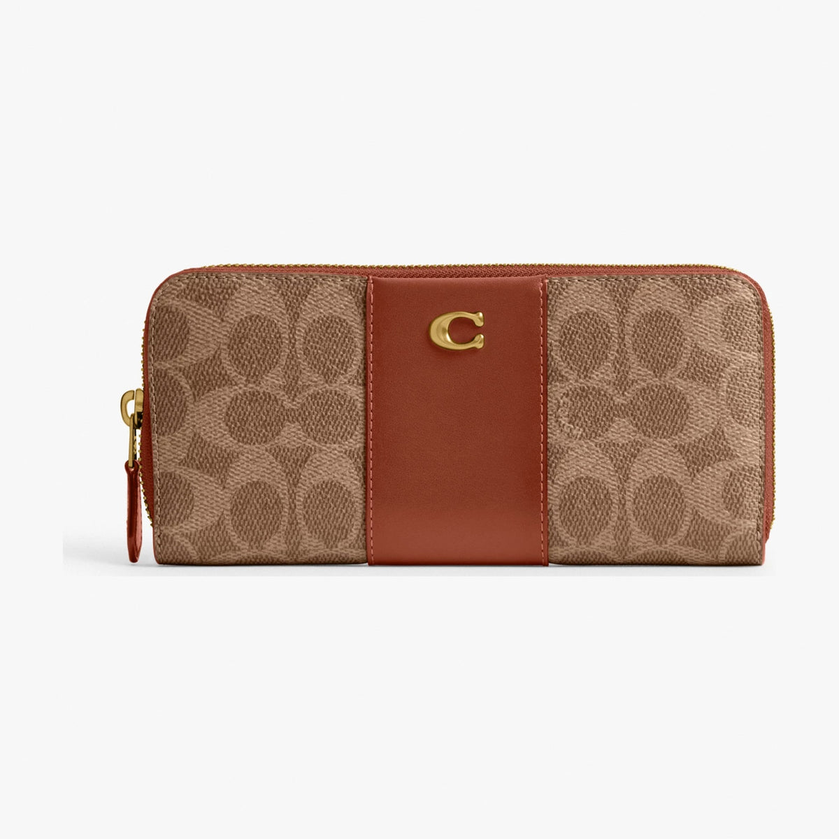 Coach Essential Slim Accordion Zip Wallet In Signature Canvas - Brass/Tan Caramel