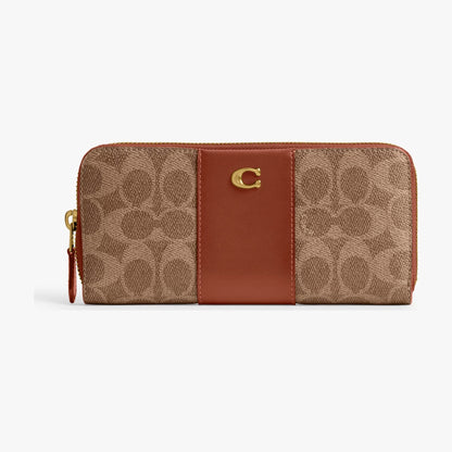 Coach Essential Slim Accordion Zip Wallet In Signature Canvas - Brass/Tan Caramel