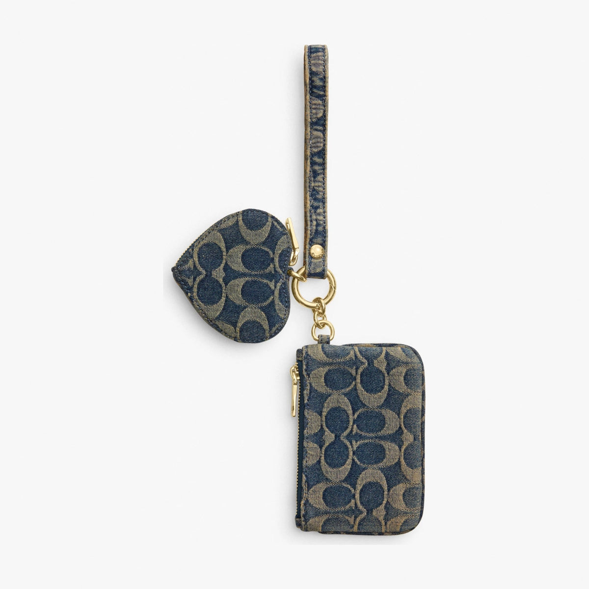 Coach Wristlet And Heart Pouch In Signature Regenerative Cotton Denim - Gold/Denim