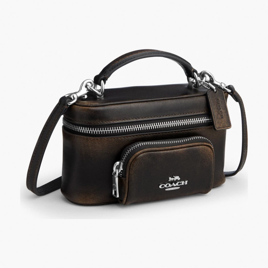Coach Rainer Crossbody Bag 18 With Pocket In Loved Leather - Silver/Black Brown
