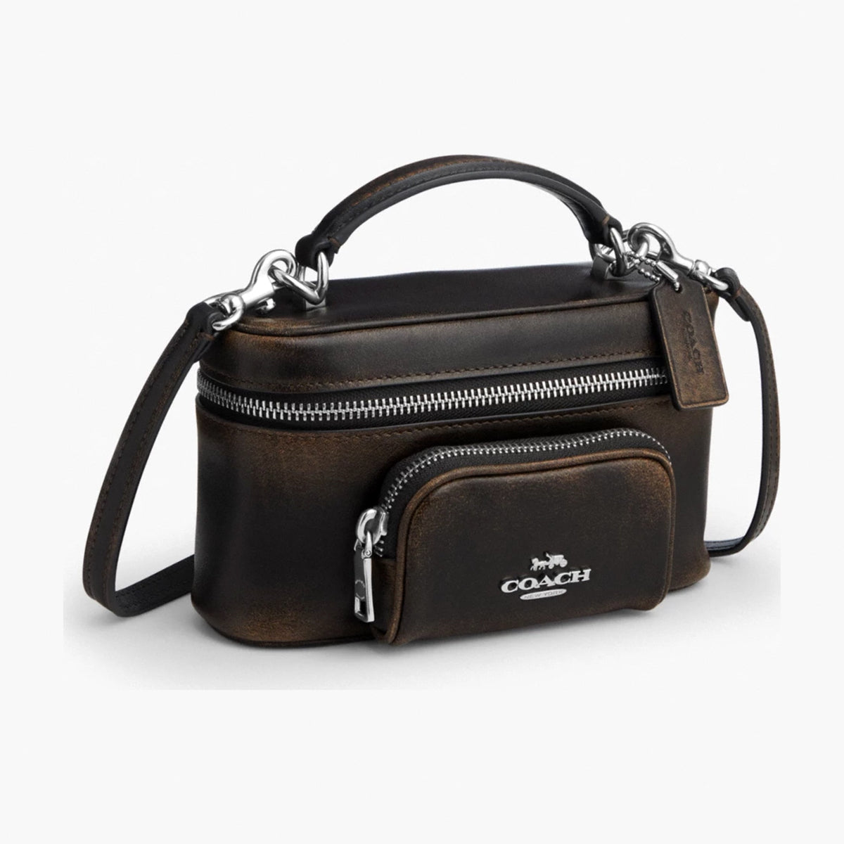 Coach Rainer Crossbody Bag 18 With Pocket In Loved Leather - Silver/Black Brown