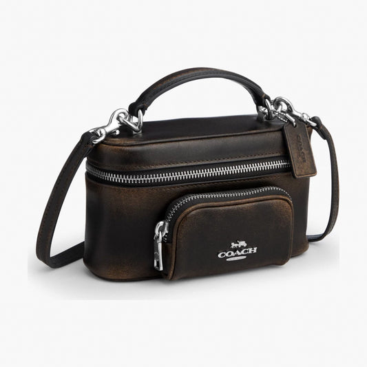Coach Rainer Crossbody Bag 18 With Pocket In Loved Leather - Silver/Black Brown