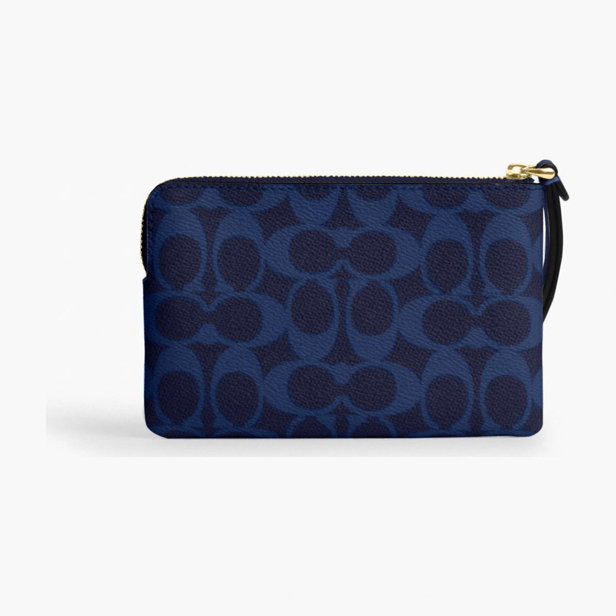 Coach Corner Zip Wristlet In Signature Canvas - Gold/Navy