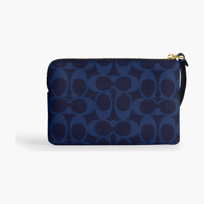 Coach Corner Zip Wristlet In Signature Canvas - Gold/Navy